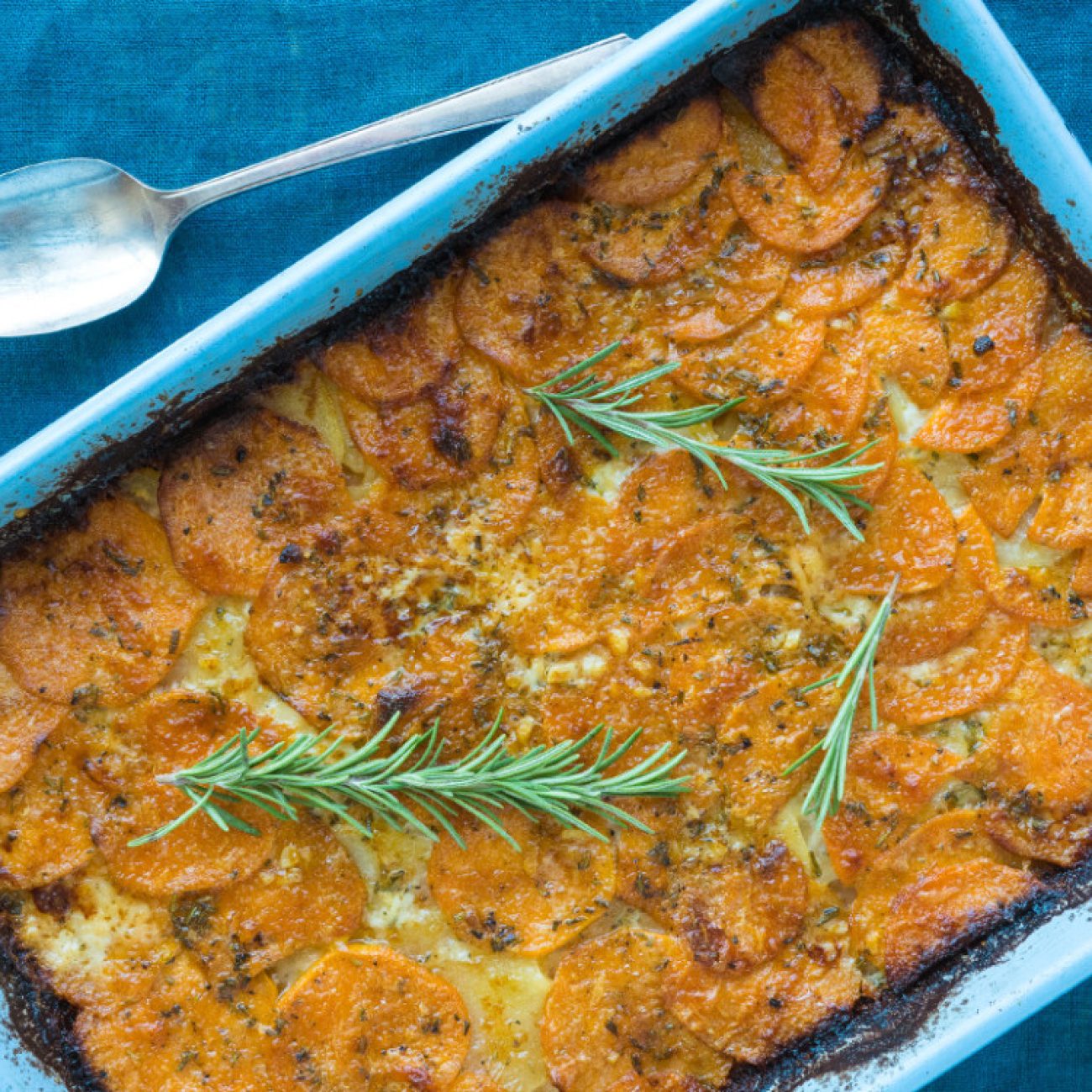 Golden Yukon and Sweet Potato Layered Bake