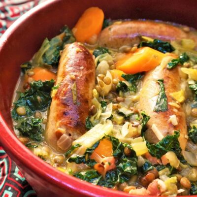 Green Sausages And Lentil Casserole