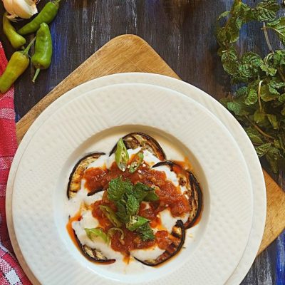 Grilled Eggplant With Yogurt And Tomato Sauces