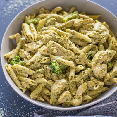 Healthy Creamy Chicken Pesto W/Pasta For One