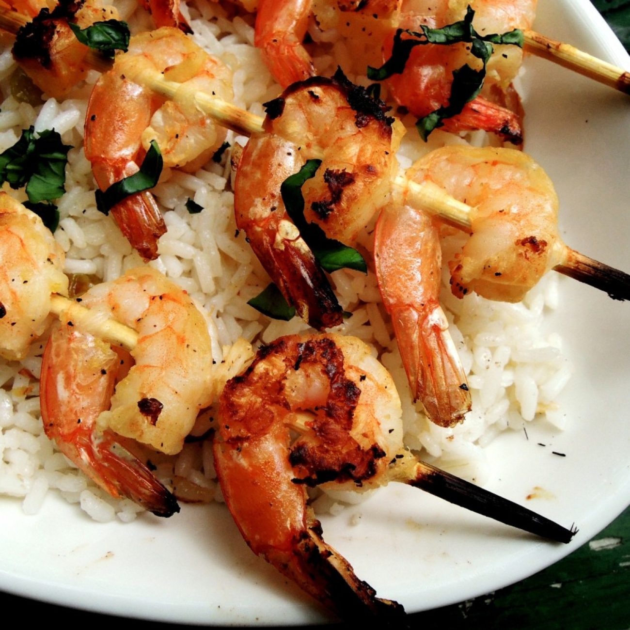 Lemon, Garlic And Basil Shrimp Skewers