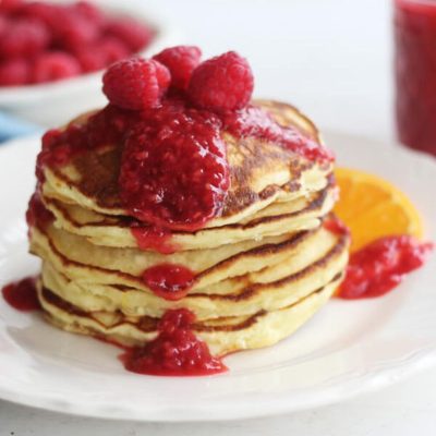 Lemon & Ricotta Pancakes With Raspberry Sauce