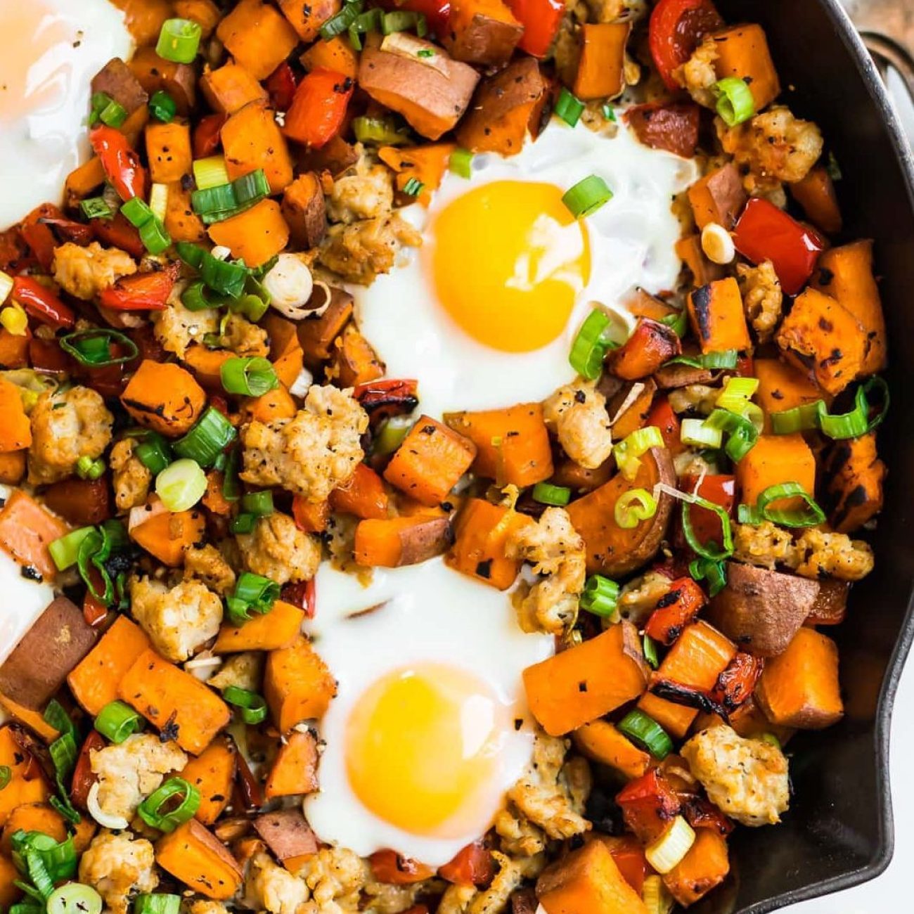 Loaded Potato Skillet Hash with Crispy Fried Eggs