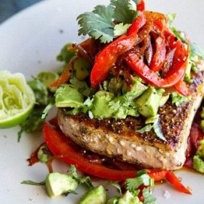 Mexican Tuna Steak, Sweet Red Peppers