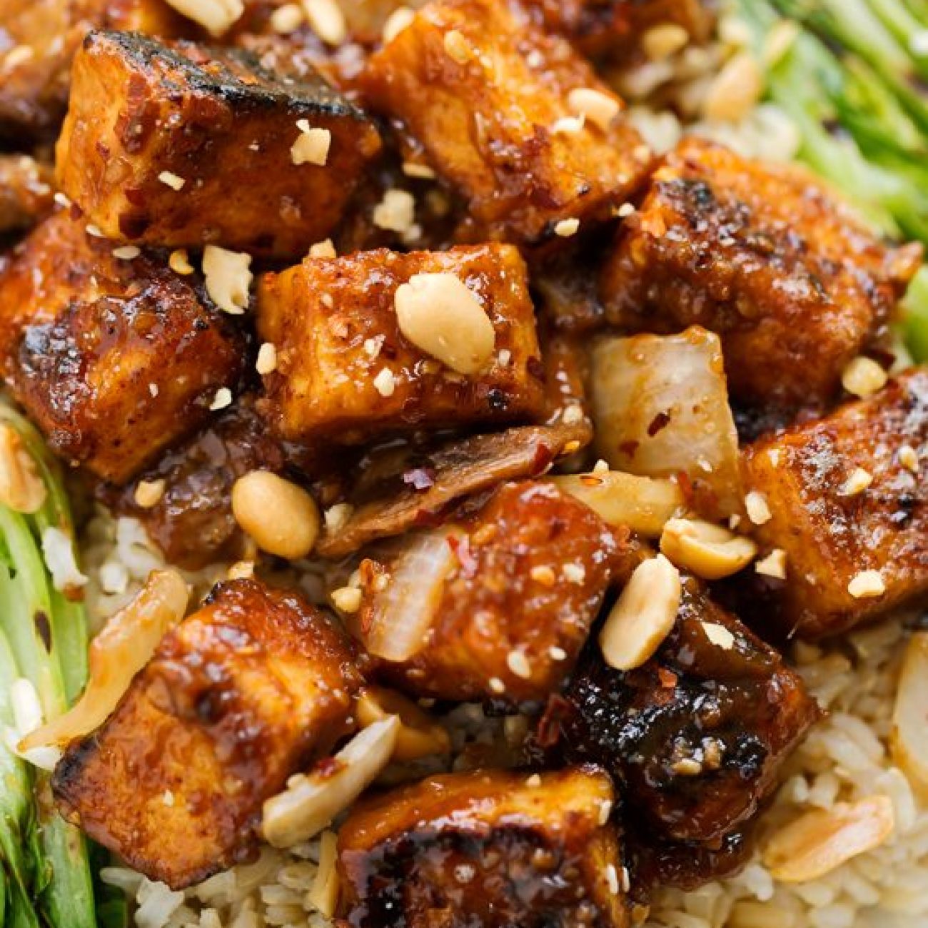Pan-Fried Tofu With Spicy Peanut Sauce