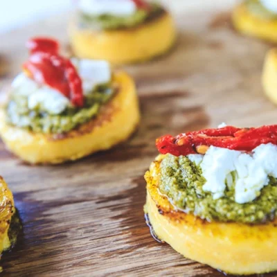 Polenta Bites With Blue Cheese, Tomatoes And