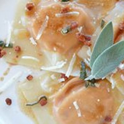 Pumpkin Wonton Ravioli W. Sage Butter Cream