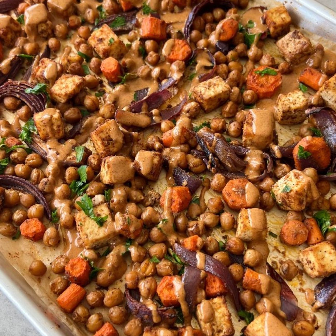 Roasted Veggie Salad W/ Creamy Spicy Tofu