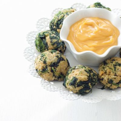 Savory Spinach Balls With Creamy Peppercorn Mustard Dip