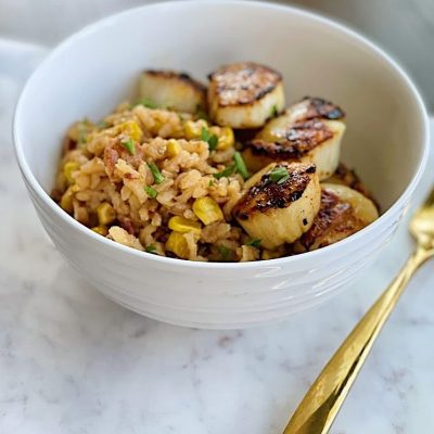 Seared Scallops With A Corn, Bacon And