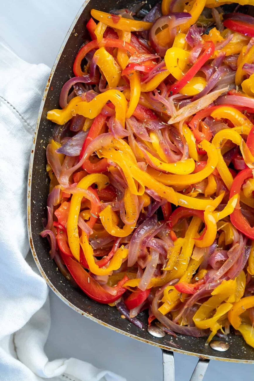 Skillet Onions, Tri-Colored Peppers