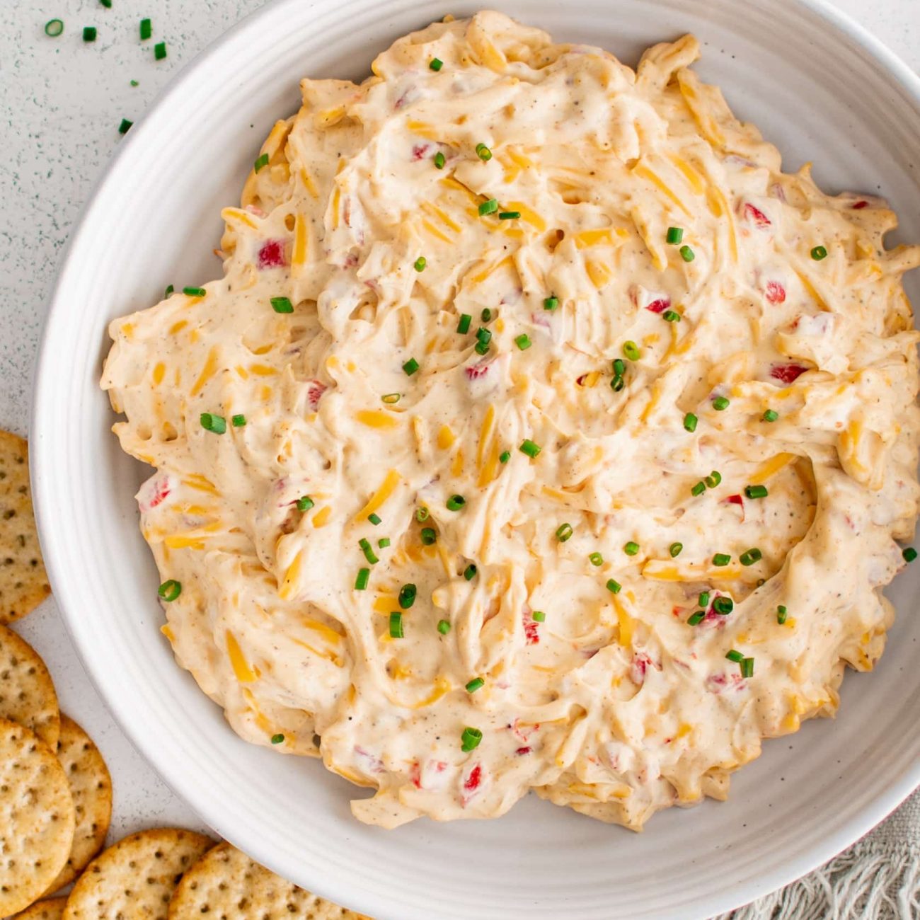 Ultimate Creamy White Cheddar Pimiento Cheese Spread